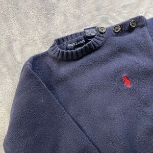 Ralph Lauren Sweater L/XL 12-24 months Dark Blue 100% Cotton Crewneck Sweater